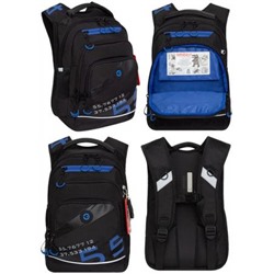Рюкзак молодежный RB-450-2/2 черный - синий 40х25х22 см GRIZZLY