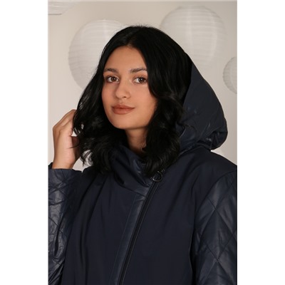 Куртка темно-синяя женская с капюшоном больших размеров