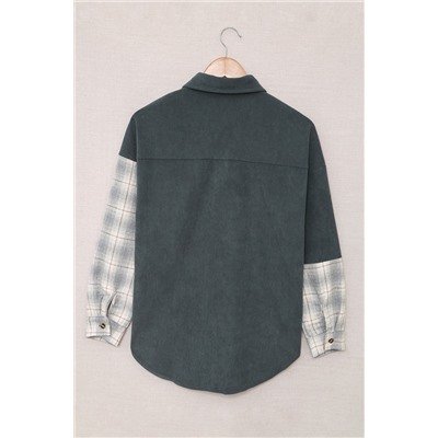 Gray Plaid Color Block Button-up Oversize Corduroy Shirt