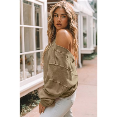 Khaki Exposed Seam Twist Open Back Oversized Sweatshirt