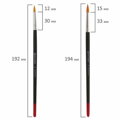 Набор кистей, синтетика, 5 штук, BRAUBERG (круглая, № 1, 2, 3, 4, 5), блистер