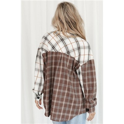 Brown Mixed Plaid Soft Oversized Shirt