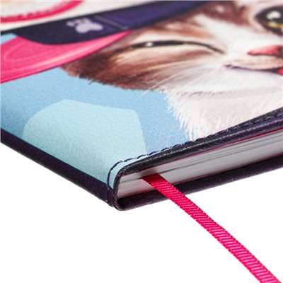 Дневник школьный для 1-11 классов "Коты", твёрдая обложка с поролоном из искусственной кожи, аппликация из ПВХ, 48 листов, блок офсет 80г/м2, универсальная шпаргалка