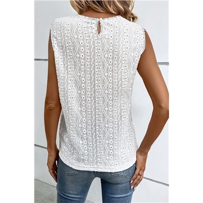 White Guipure Lace Crochet Keyhole Back Tank Top