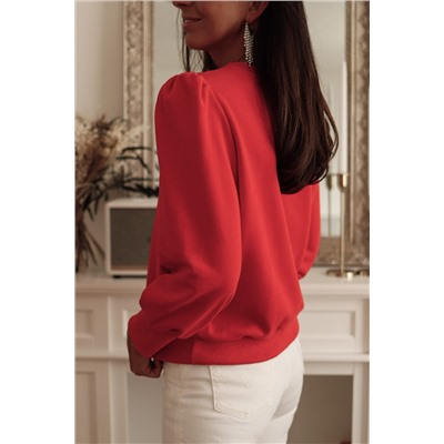 Red Button Tab Detail Long Sleeve Top