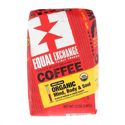 Equal Exchange, Органический кофе, разум, тело и душа, цельное зерно, 12 унц. (340 г)