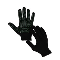 Перчатки, х/б, вязка 7 класс, 3 нити, с ПВХ точками, размер 9, чёрные, набор 10 пар, Greengo