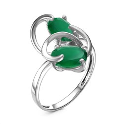 Кольцо из серебра с нат.зелёным агатом родированное