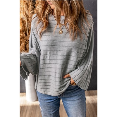 Gray Exposed Seam Ribbed Knit Dolman Top