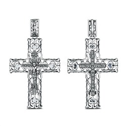 Крест из чернёного серебра с фианитами - молитва «Господи Иисусе Христе, помилуй мя» ПК-001-2
