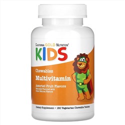 California Gold Nutrition, жевательные мультивитамины для детей, с фруктовым вкусом, 180 вегетарианских таблеток