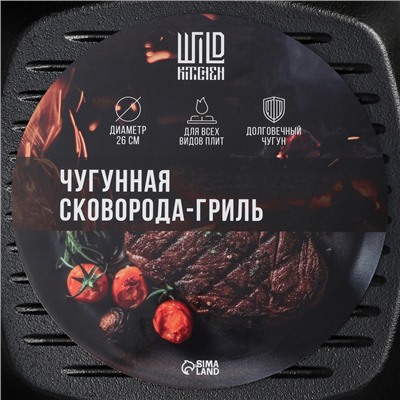 Сковорода-гриль чугунная Wild Kitchen, 26×26 см, лопатка и губка в комплекте