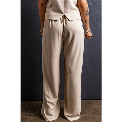 Apricot Elastic Waist Pleated Wide Leg Pants