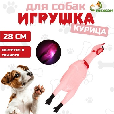 Игрушка пищащая "Курица светящаяся" для собак, 28 см, розовая