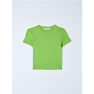 Облегающая укороченная футболка с оборками зелёный