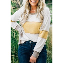 White Color Block Exposed Seam Raglan Sleeve Top