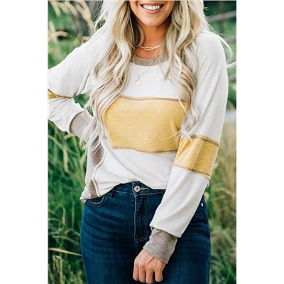 White Color Block Exposed Seam Raglan Sleeve Top