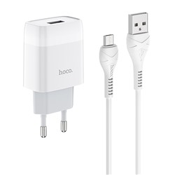 Адаптер Сетевой с кабелем Hoco C72A Glorious USB 2,1A/10W (USB/Micro USB) (white)