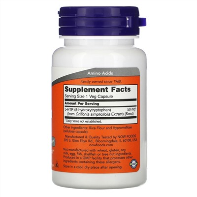 NOW Foods, 5-гидрокситриптофан (5-HTP), 50 мг, 30 растительных капсул