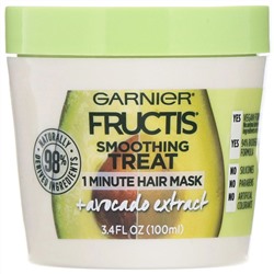 Garnier, Fructis, 1-минутная разглаживающая маска для волос, с экстрактом авокадо, 100 мл