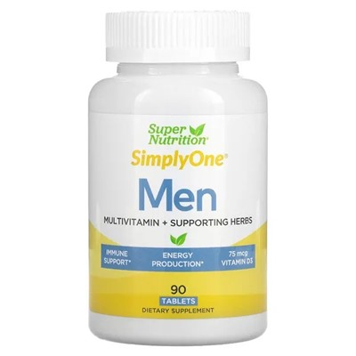 Super Nutrition, SimplyOne, мультивитамины и поддерживающие травы для мужчин, 90 таблеток