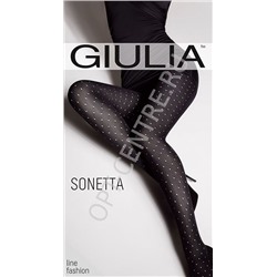 Sonetta 07 GIULIA Непрозрачные фантазийные колготки из микрофибры с 3D эластаном, плотностью 100 ден, с укрепленным мыском, ластовицей, широким поясом и плоским швом, по всей ноге просветный узор «мелкий горох». Состав: Полиамид 95%, Эластан 5%