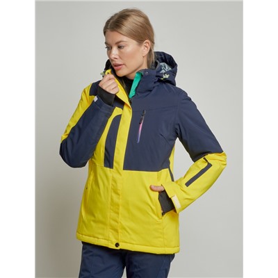 Горнолыжная куртка женская зимняя желтого цвета 33307J