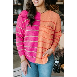 Yellow Plus Size Color Block Striped Patchwork Knit Sweater