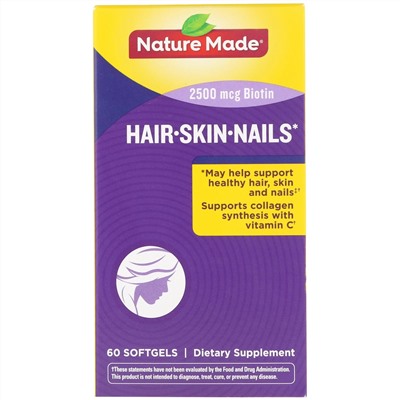 Nature Made, Добавка для здоровья волос, кожи и ногтей, 60 капсул