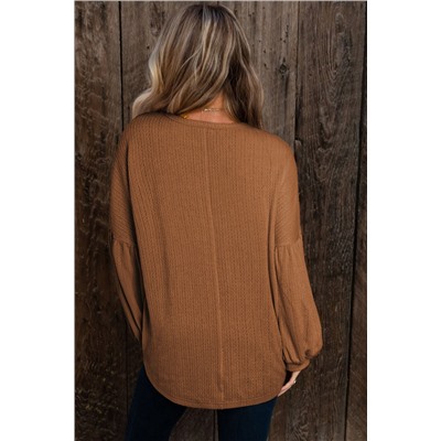 Orange Faux Knit Jacquard Puffy Long Sleeve Top