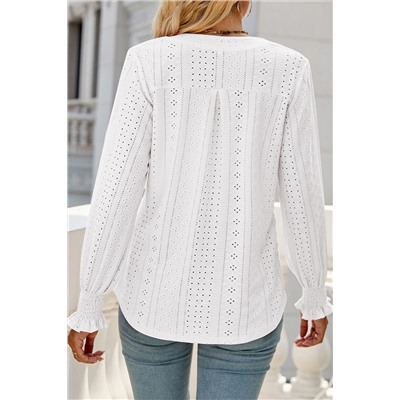 White Split Neck Textured Loose Blouse