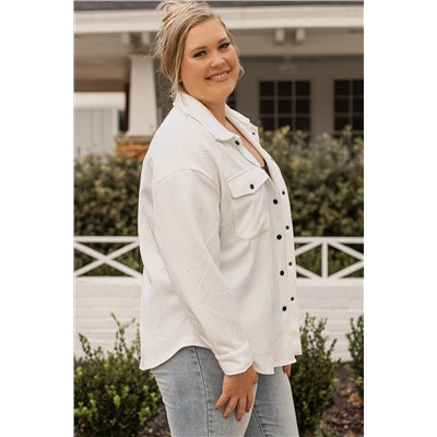 Beige Plus Size Textured Flap Pockets Jacket