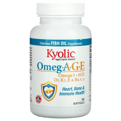 Kyolic, Omeg.A.G.E, Heart, Bone & Immune Health, 90 Softgels