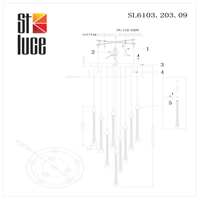 SL6103.203.09 Светильник подвесной ST-Luce Золотистый/Прозрачный LED 9*3W 4000K