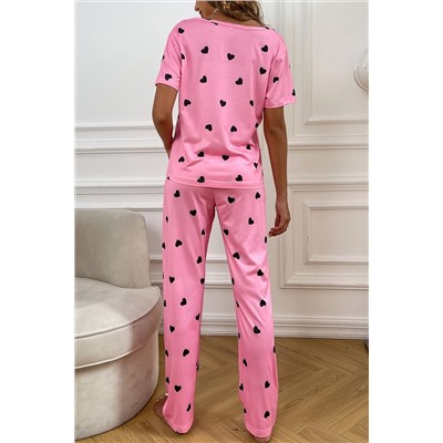 Pink Valentines Heart Print Tee and Pants Lounge Set