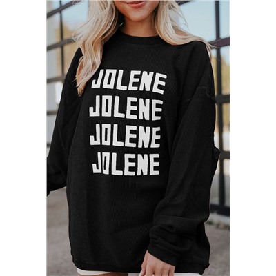 Black JOLENE Ribbed Corded Oversized Sweatshirt