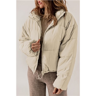 Apricot Zip Up Drawstring Hem Puffer Coat