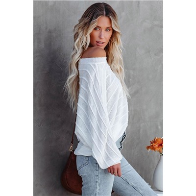 White 3/4 Dolman Sleeve Rib Knitted Sweater