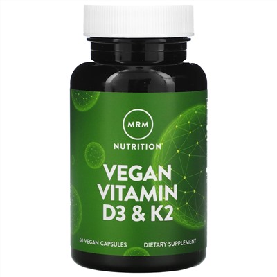 MRM, веганские витамины D3 и K2, 62,5 мкг (2500 МЕ), 60 веганских капсул