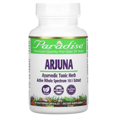 Paradise Herbs, Arjuna, 60 Vegetarian Capsules