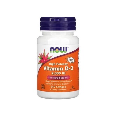 Now Foods, витамин D-3, высокоактивный, 50 мкг (2000 МЕ), 240 капсул