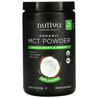 Nutiva, органический порошок MCT, без добавок, 300 г (10,6 унции)