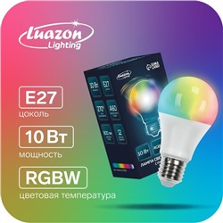 Лампа светодиодная RGB+W, с пультом , А60, 10 Вт, 800 Лм, Е27, 220 В