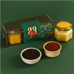 Набор «23 февраля»: чай чёрный с лимоном 50 г., кофе молотый 50 г., крем-мёд с апельсином 120 г.