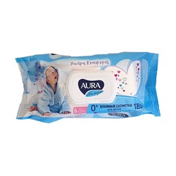 Aura Влажные салфетки 120шт Ultra comfort для детей с алоэ с клапаном