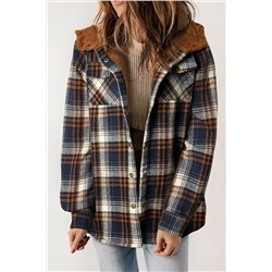 Plaid Pattern Sherpa Lined Hooded Shacket