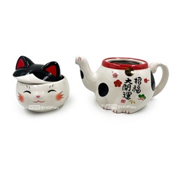 Чайник с чашечкой и крышкой 3 предмета Cat Tea Pot with Cup Cat Manekineko Marumo Takagi, Япония, 14,5 см