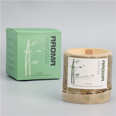 Свеча ароматическая в бамбуке "Эбеновое дерево", соевый воск, 25ч,150 гр,в коробке, 8,5х8 см