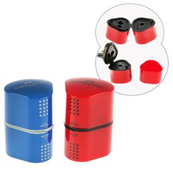 Точилка 3 отверстия с контейнером Faber-Castell TRIO Grip 2001 для стандартных и трёхгранных карандашей, цвет красный/синий