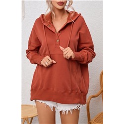 Orange Oversized Snap Buttons Thumb Hole Pullover Hoodie